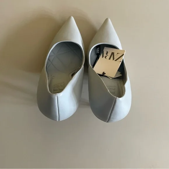 🩵 ZARA LEATHER HEELS POINTED TOE BLUE 🩵 - Picture 5 of 7